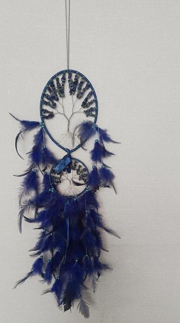 Düş Kapanı Dream Catcher Sodalit Doğaltaş Tel Sarma İncili Hayat Ağacı Kuş Tüylü Rüya Kapanı Duvar Süsü - Image 1