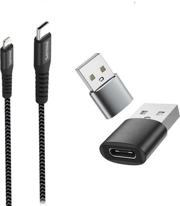 Philips Apple MFI Lisanslı 6A 100W Usb-C to Lightning 2Metre Data ve Şarj Kablosu DLC5206L/00 + ScHitec UsbA to Type-C 3 - Image 1