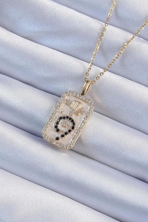 316L Çelik Zincir Altın Renk Zirkon Taşlı Minimal Papatya Figürlü Tarot Kolye - Image 1