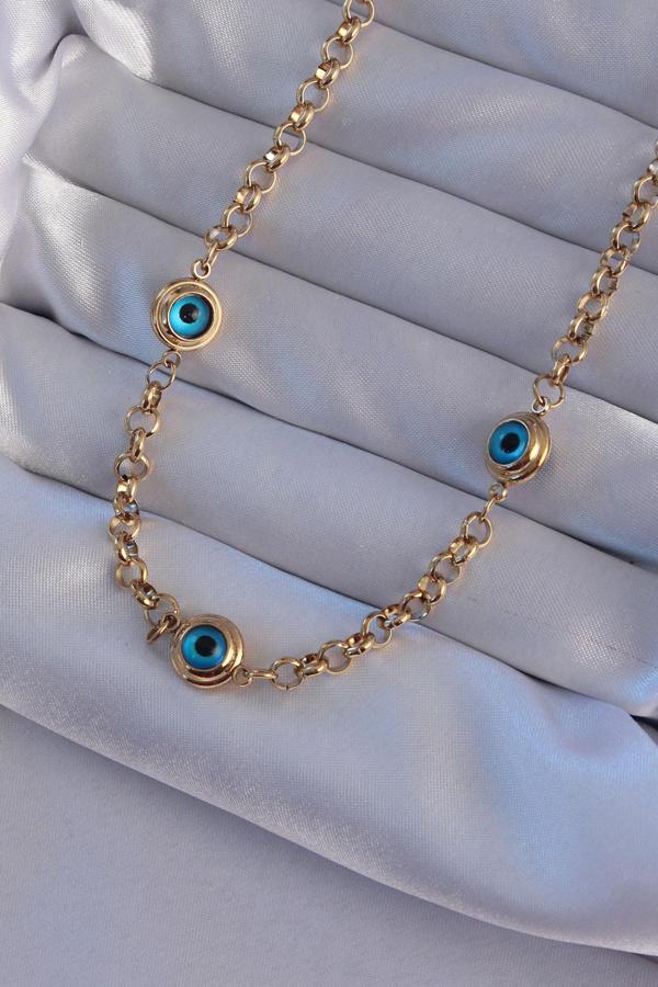 316L Çelik Gold Renk Nazar Boncuk Model Kolye - Image 1