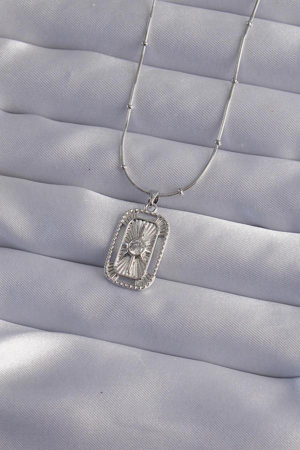 316L Çelik Zincir Gümüş Renk Zirkon Taşlı Tarot Kolye - Image 1