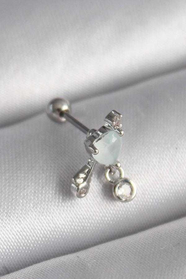 316L Çelik Gümüş Renk Beyaz Minelik Kalp Sallantı Zirkon Taş Detay Tragus Piercing - Image 1