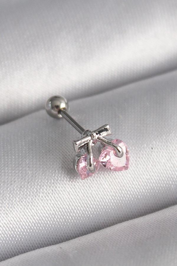 316L Çelik Gümüş Renk Pembe Zirkon Taşlı Kalp Tragus Piercing - Image 1