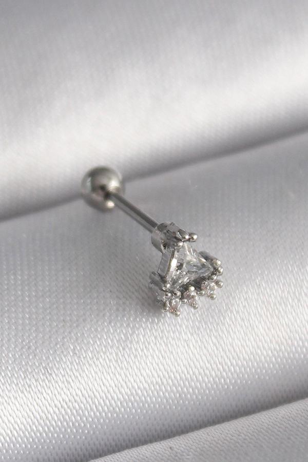 316L Çelik Gümüş Renk Üçgen Zirkon Taşlı Tragus Piercing - Image 1