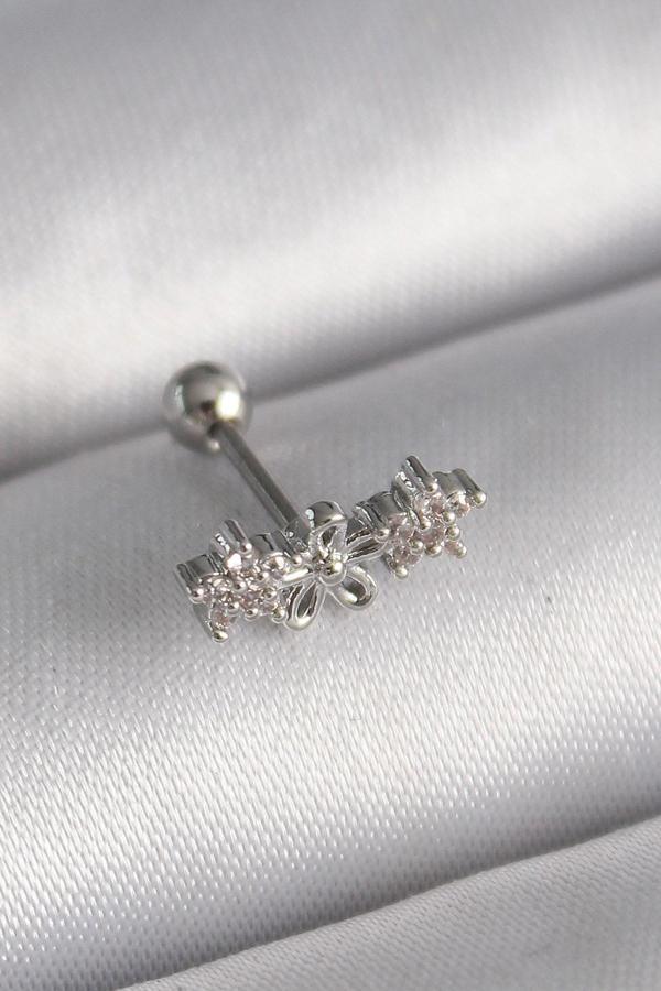 316L Çelik Gümüş Renk Zirkon Taşlı Çiçek Tragus Piercing - Image 1