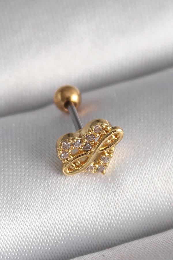 316L Çelik Gold Renk Zirkon Taşlı Kalp Sonsuzluk Detay Tragus Piercing - Image 1