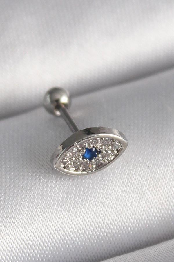 316L Çelik Gümüş Renk Zirkon Taşlı Göz Tragus Piercing - Image 1