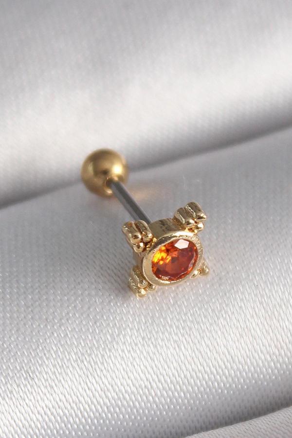 316L Çelik Gold Renk Turuncu Zirkon Taşlı Tragus Piercing - Image 1