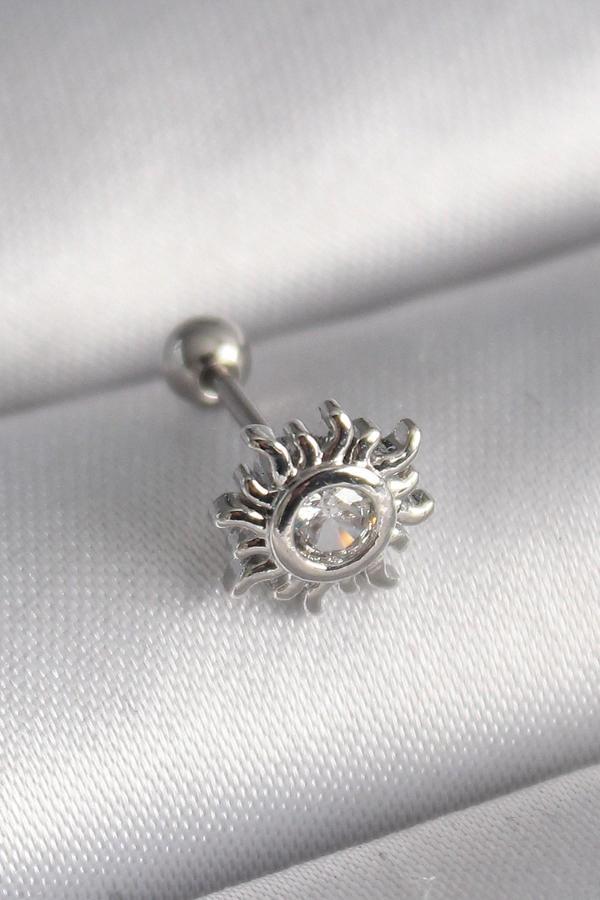 316L Çelik Gümüş Renk Zirkon Taşlı Güneş Tragus Piercing - Image 1