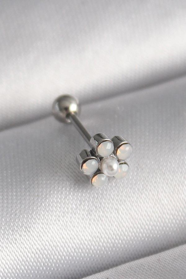 316L Çelik Gümüş Renk Zirkon Taşlı Çiçek Model Tragus Piercing - Image 1
