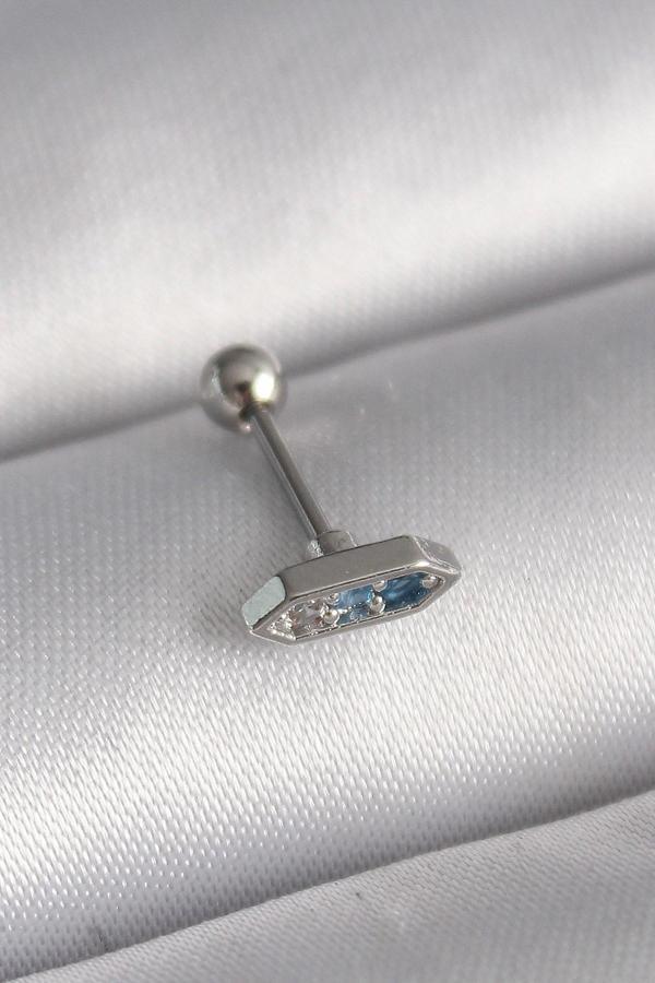 316L Çelik Gümüş Renk Mavi Zirkon Taşlı Tragus Piercing - Image 1