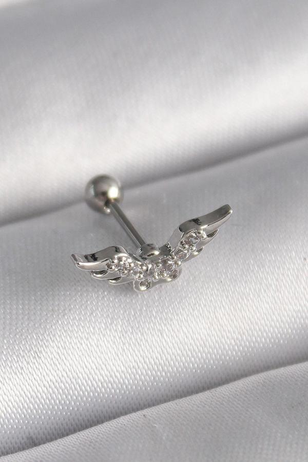 316L Çelik Gümüş Renk Zirkon Taş Detay Kanat Model Tragus Piercing - Image 1