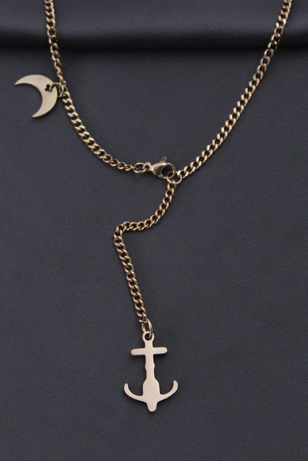 Çelik Rose Renk Çapa Tasarımlı Kadın Kolye - Image 1