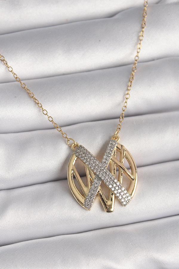 316L Çelik Gold Renk Zirkon Taşlı Vintage Model Kadın Kolye - Image 1