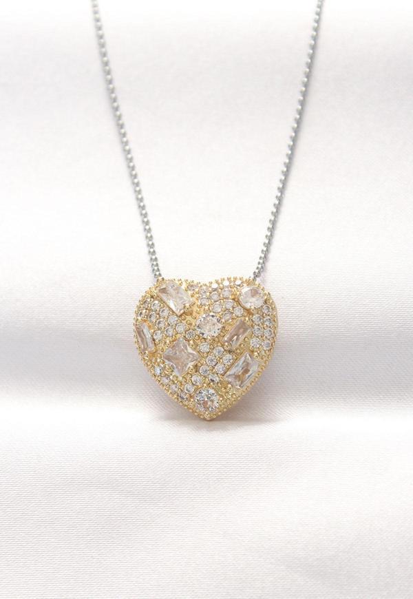 316L Çelik Çift Renk Zirkon Taşlı Kalp Kolye - Image 1