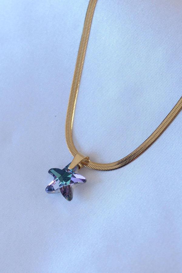 316L Çelik Gold Renk İtalyan Zincir Model Kristal Deniz Yıldız Model Kadın Kolye - Image 1