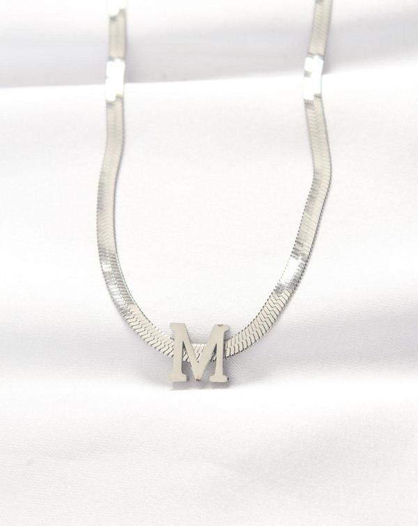 316L Çelik M Harfli Silver Renk İtalyan Zincirli Kolye - Image 1