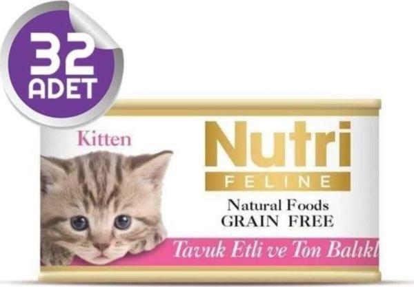 Yavru Kediler İçin Tavuk Etli ve Ton Balıklı 32 Adet 85gr Tahılsız Kitten Yaş Maması - Image 1