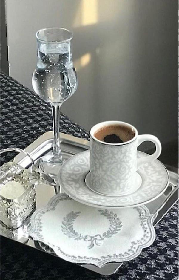 Abant 6'Lı Lüx Kare Paslanmaz Çelik Gümüş Renk 21X21Cm Kahve Servis Sunum Tepsisi&Tabağı - Image 1