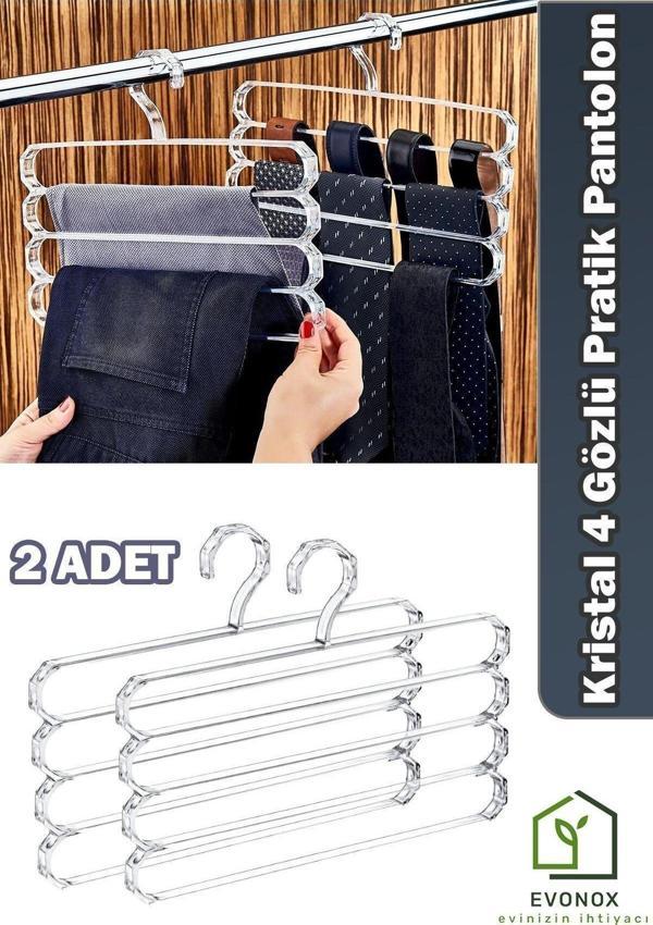 Evonox 2 Adet Kristal 4 Gözlü Pratik Pantolon Ve Etek Askısı (Şeffaf), Kristal Kravat Ve Fular Askısı - Image 1