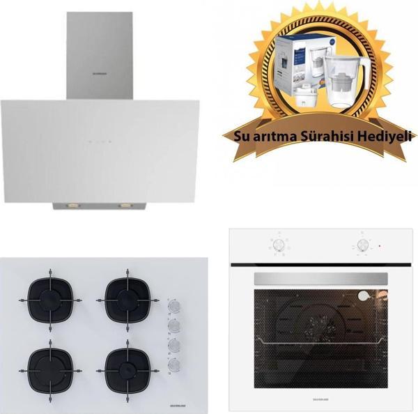 Silverline Beyaz Cam Ankastre Set 3481 Flam - CS5665W01 65CM Ocak - BO6501W01 - Image 1