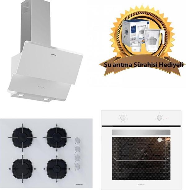 Silverline Beyaz Cam Ankastre Set 3490 - CS5665W01 65cm Ocak - BO6501W01  - Image 1