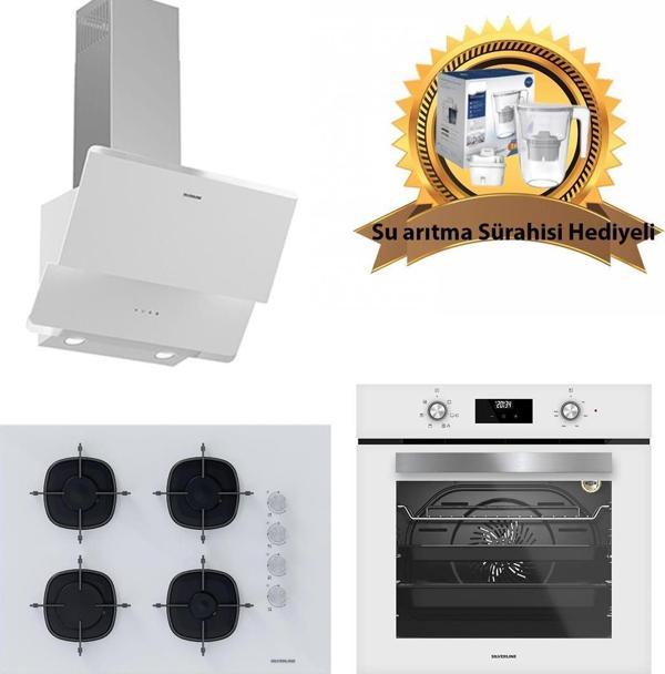 Silverline Beyaz Cam Ankastre Set 3490 - CS5665W01 65Cm Ocak - BO6502W02 - Image 1