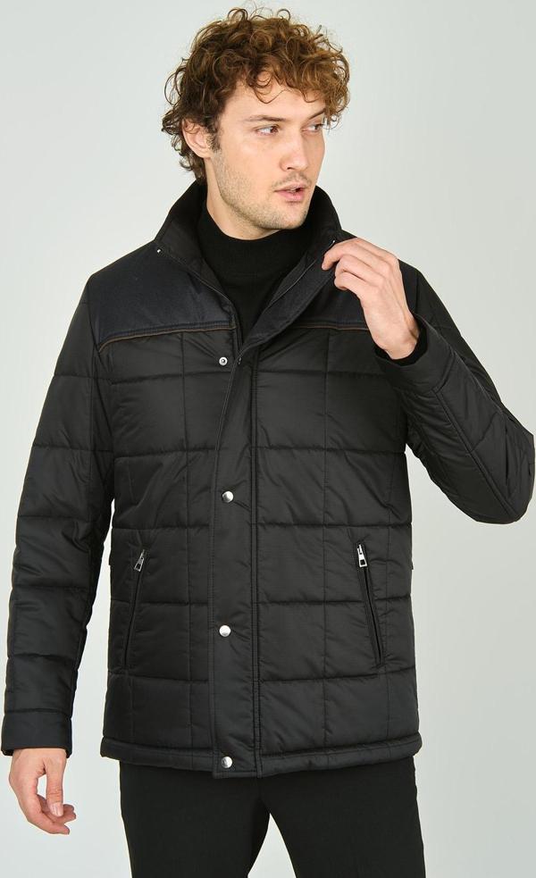 Daynax Erkek Hakim Yaka Çıtçıt ve Fermuar Kapamalı Uzun Kaban 2500 Siyah - Image 1