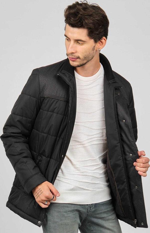 Daynax Erkek İçi Kürklü Deri Biyeli Kapitone Kaban 4924000 Siyah - Image 1