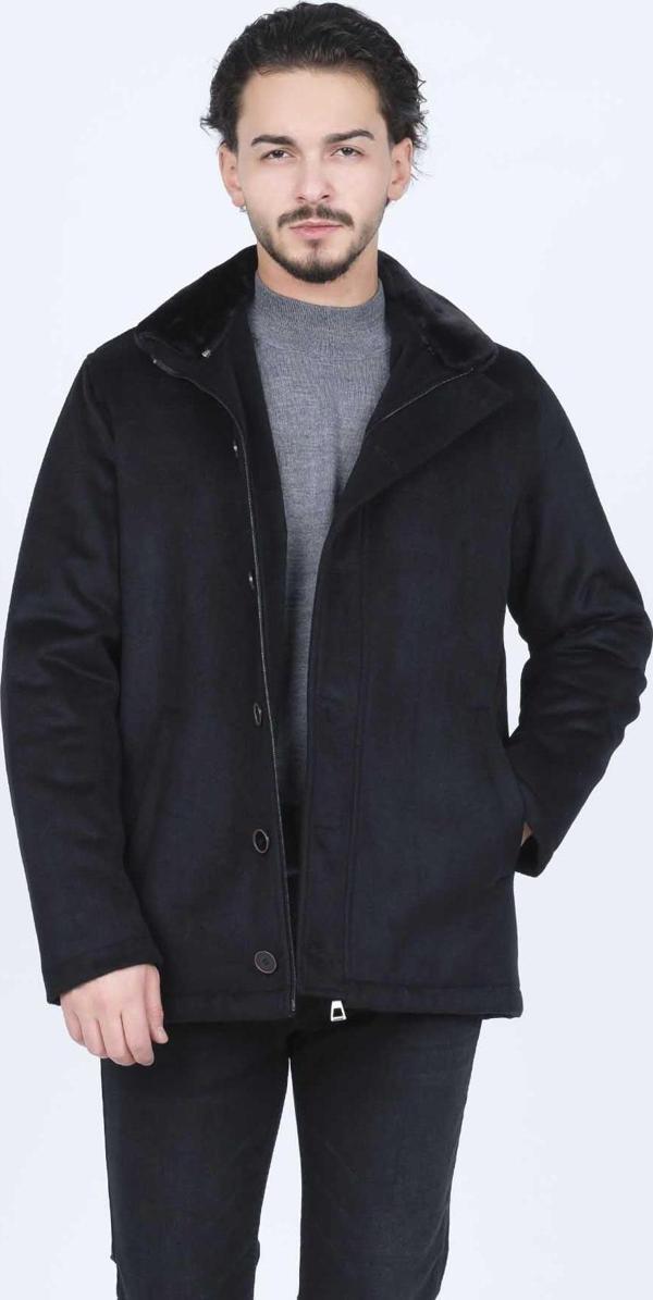 Daynax Erkek Kürk Yaka Yün Kaban 4921600 Siyah - Image 1