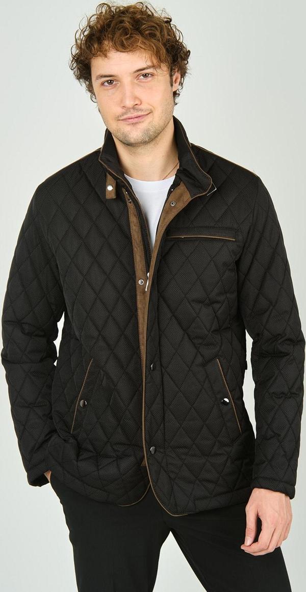 Daynax Erkek Dik Yaka Fermuar ve Çıtçıt Kapamalı Kapitone Kaban 1000 Siyah - Image 1