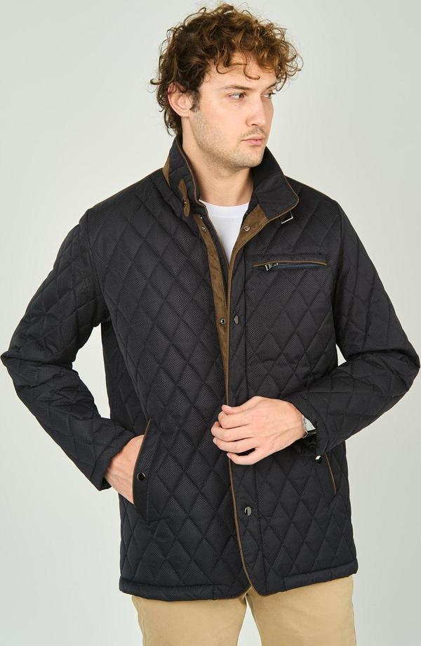 Daynax Erkek Dik Yaka Fermuar ve Çıtçıt Kapamalı Kapitone Kaban 1000 Lacivert - Image 1