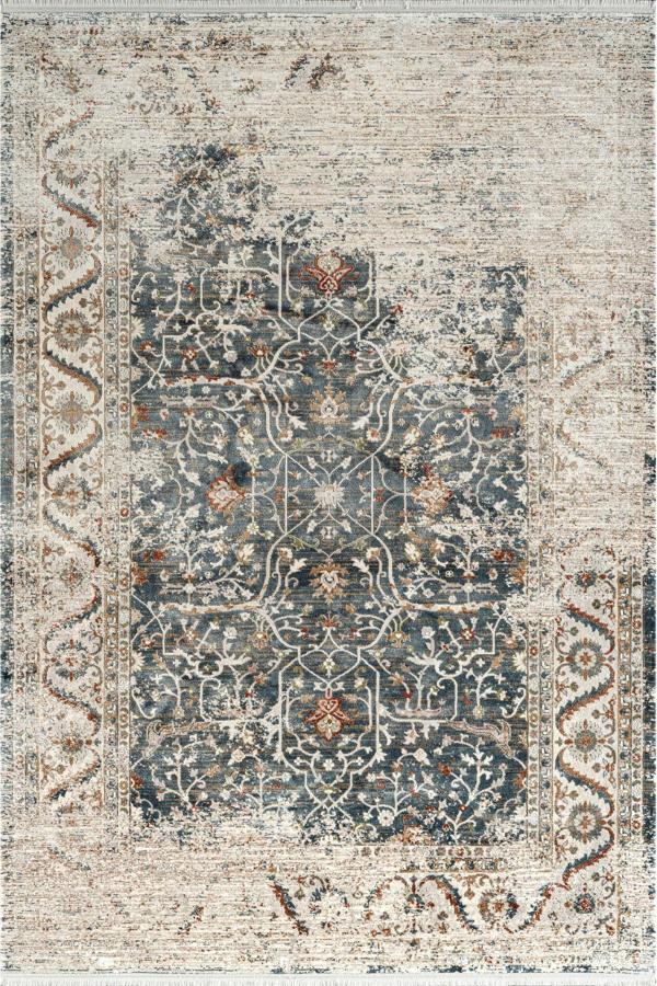 Pierre Cardin Galenda JH03A Krem Mavi Viskon Akrilik Yumuşak Dokulu Eskitme Etnik Halı - Image 1