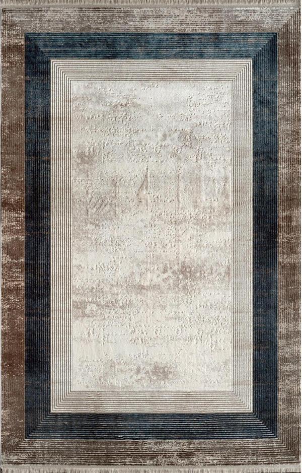 Royal Halı Kim Royal KC04B Vizon Lacivert Akrilik Yumuşak Dokulu Modern Çerçeveli Halı - Image 1