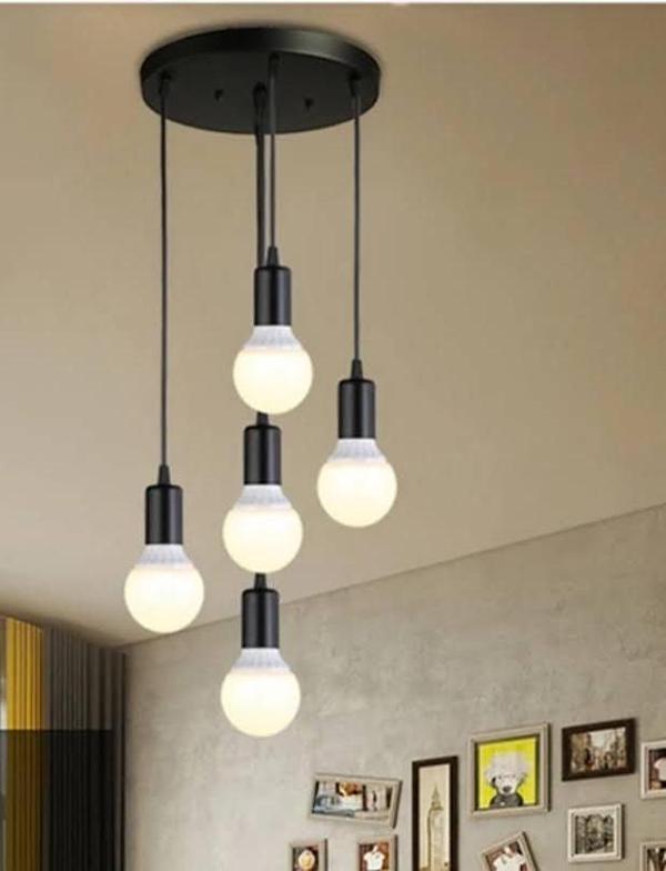 Rsylight Retro Metal Dekoratif Rustik 5 Li  Yuvarlak Siyah Sarkıt  Avize çap:30 cm - Image 1