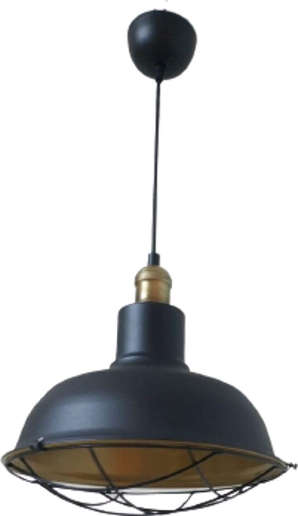 Retro Metal Siyah Dekoratif Eskitme Duylu Kafesli Siyah İçi Gold Kafe Mutfak Avize Çap:30 cm - Image 1