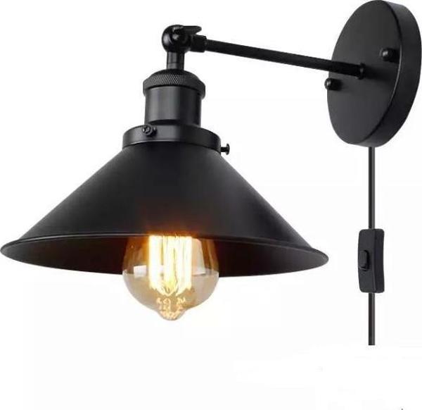 Rsylight Retro Rustik Dekoratif Rustik Siyah Anahtarlı Kablolu Duvar Aplik  - Image 1