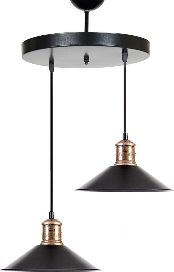 Rys  Retro Metal Siyah 2 Li Dekoratif Rustik Sarkıt Avize Çap :30 cm - Image 1