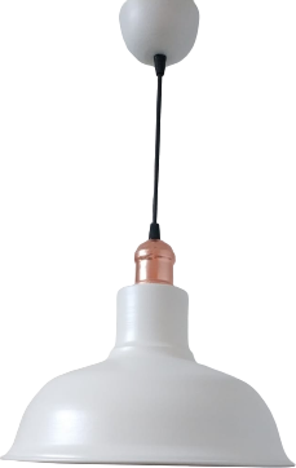 Rys Retro Metal Dekoratif Beyaz İçi Beyaz Bakır Duylu Tekli Sarkıt Avize Çap:30 cm - Image 1