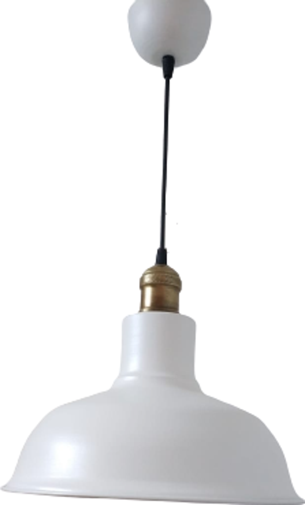 Rys Retro Metal Dekoratif Beyaz İçi Beyaz Eskitme Duylu Tekli Sarkıt Avize Çap:30 cm - Image 1