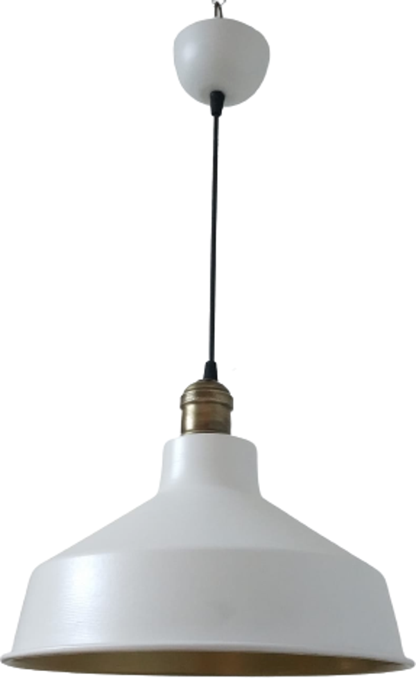 Rys Retro Metal Dekoratif Beyaz İçi Gold Eskitme Duylu Tekli Sarkıt Avize Çap:30 cm - Image 1