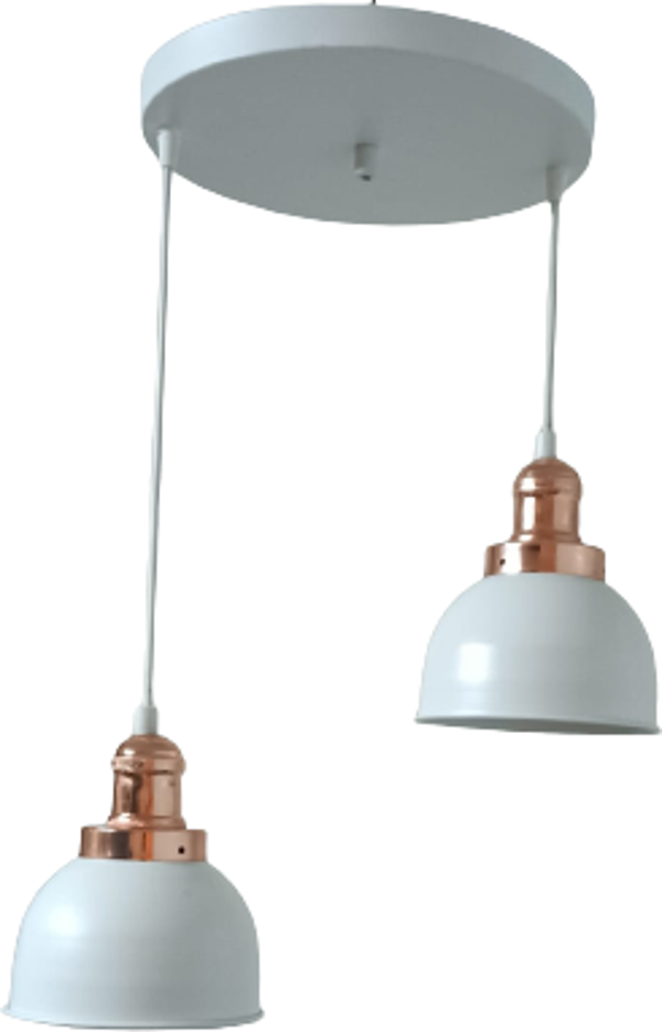 Dylight Retro Metal Beyaz 2 li Bakır Duylu Dekoratif Rustik Sarkıt Avize Çap :30 cm - Image 1