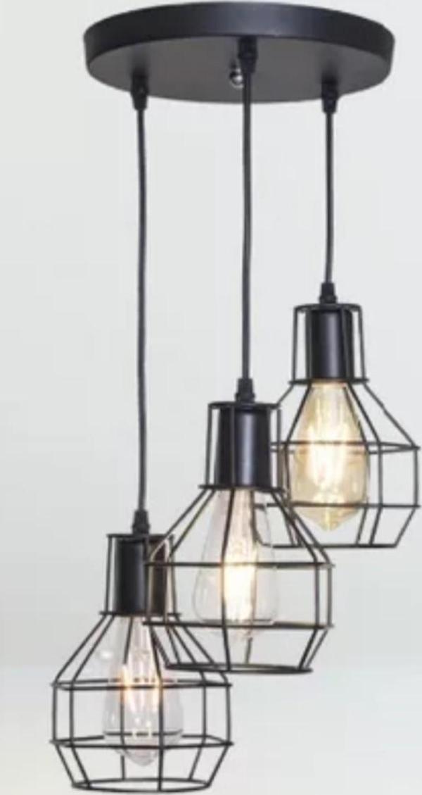 Retro Metal Siyah 3 Lü Dekoratif Kafes Rustik Sarkıt Avize 30 cm - Image 1