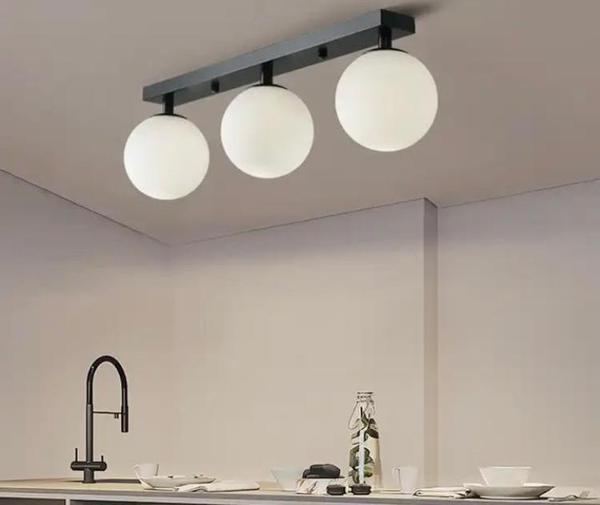 Rsylight Metal Modern Siyah Opal Camlı Tavan Plofyoner 3 LüTavan Avize  - Image 1