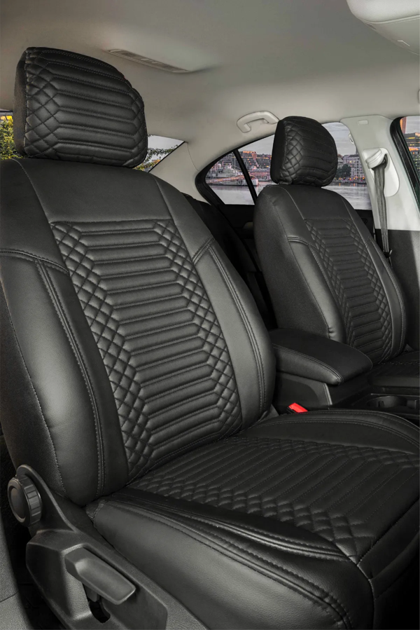Toyota CH-R Lüx Deri Oto Koltuk Kılıfı Ön Arka Takım Set Exclusive TAM SİYAH - Image 1