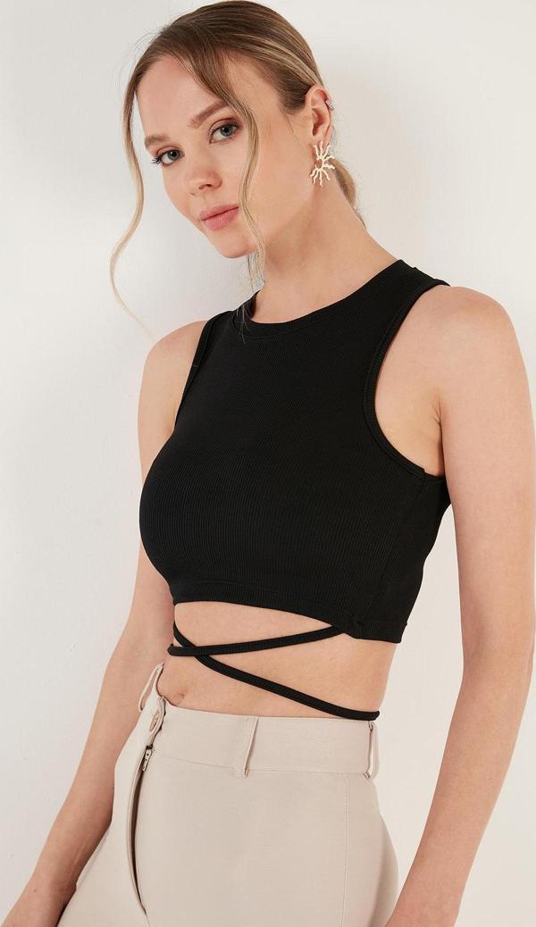 Lela Fitilli Çapraz Bağlama Detaylı Crop Bayan Atlet 5865586 SİYAH - Image 1