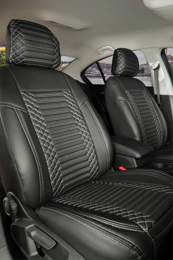Volkswagen Tiguan Lüx Deri Oto Koltuk Kılıfı Ön Arka Takım Set Exclusive SİYAH BEYAZ - Image 1