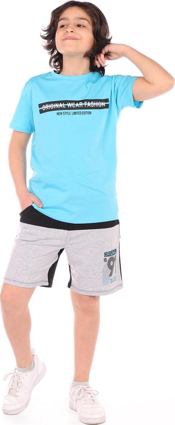 Toontoy Erkek Çocuk Önü Yazı Baskılı Şortlu Takım - Image 1