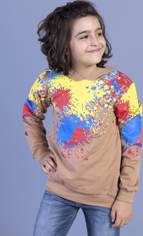 Toontoy Erkek Çocuk Kapüşonlu Renkli Püskürtme Baskılı Sweatshirt - Image 1