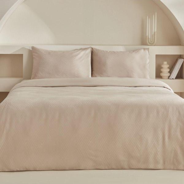 Karaca Home Charm Sion %100 Pamuk Jakarlı Saten King Size Nevresim Takımı Bej - Image 1